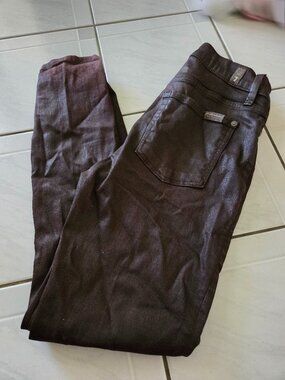 7 For All Mankind Brown Coated Skinny Jeans 26